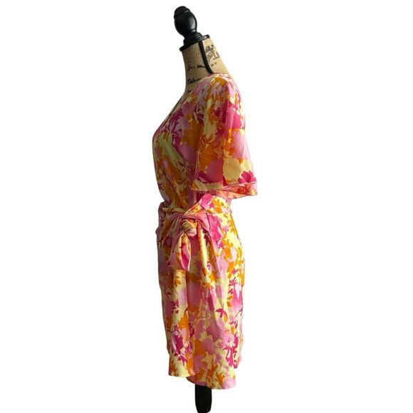 SHEIN Floral Print Butterfly Sleeve Cut Out Twist Side Dress Size XL 4 0401 - Picture 5 of 14